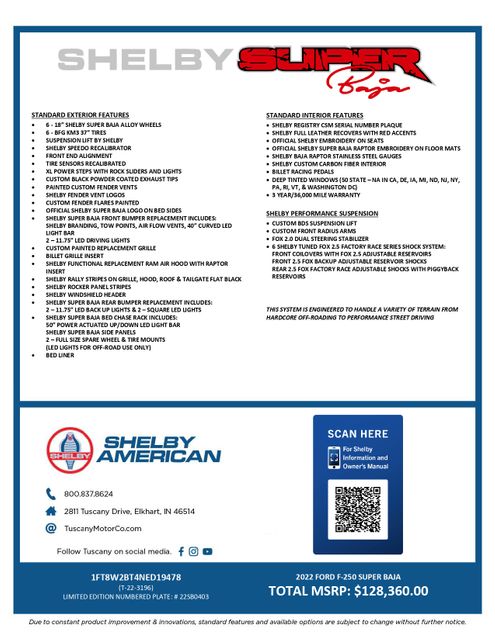 2022 Ford F-250 Super Duty Lariat SHELBY SUPER BAJA 1 of 250 BDS LIFT 37" BFG | Dallas, TX | East Dallas Diesel