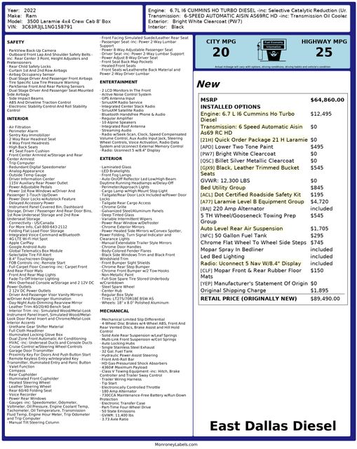 2022 Ram 3500 Laramie HO CUMMINS Aisin Auto 18" METHOD 33" A/T | Dallas, TX | East Dallas Diesel 2022 Ram 3500 Laramie HO CUMMINS Aisin Auto 18" METHOD 33" A/T | Dallas, TX | East Dallas Diesel
