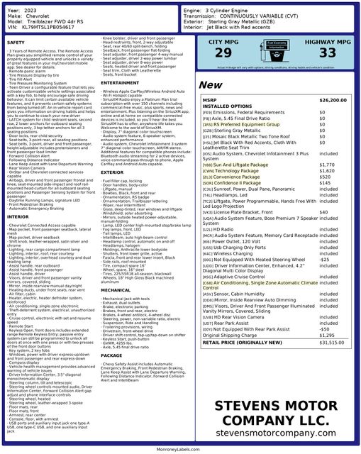 2023 Chevrolet Trailblazer RS OneOwner PerfectCarfax PanoRoof TechnologyPkg | Dallas, TX | Stevens Motor Company LLC