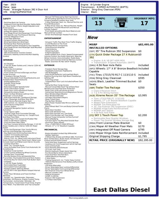 2023 Jeep Wrangler Rubicon 392 Xtreme Recon MAGNUSSON SuperCharger | Dallas, TX | East Dallas Diesel 2023 Jeep Wrangler Rubicon 392 Xtreme Recon MAGNUSSON SuperCharger | Dallas, TX | East Dallas Diesel