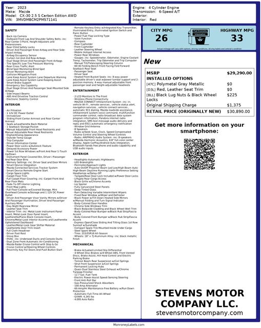 2023 Mazda CX-30 2.5 S AWD CarbonEdition Moonroof OneOwner | Dallas, TX | Stevens Motor Company LLC 2023 Mazda CX-30 2.5 S AWD CarbonEdition Moonroof OneOwner | Dallas, TX | Stevens Motor Company LLC