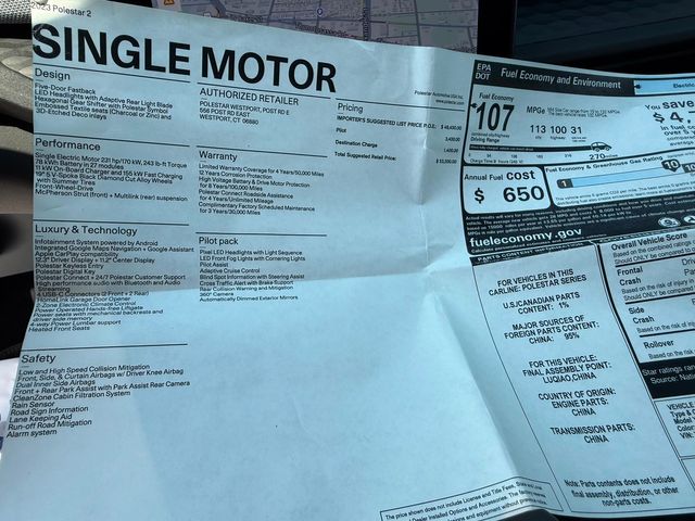 2023 Polestar 2 POLESTAR 2 LONG RANGE MAGNESIUM PILOT CARFAX CERT | Plant City, FL | psv5 DEMO - Bayshore Automotive