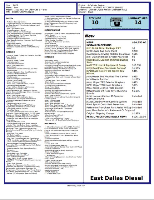 2023 Ram 1500 TRX Level 2 PANO ROOF Tow Mirrors RAMBAR 1 Owner | Dallas, TX | East Dallas Diesel 2023 Ram 1500 TRX Level 2 PANO ROOF Tow Mirrors RAMBAR 1 Owner | Dallas, TX | East Dallas Diesel