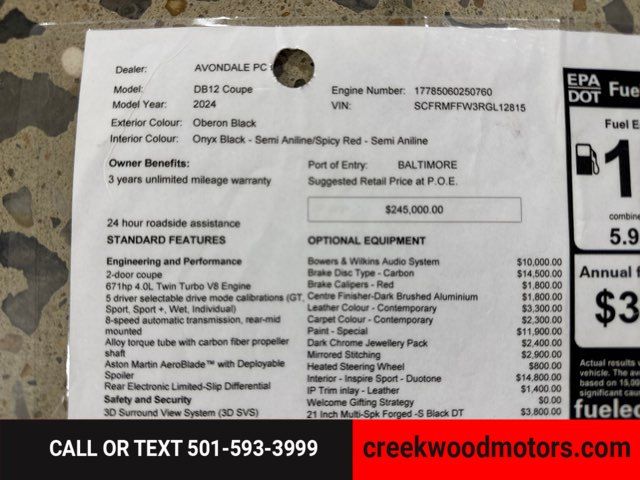 2024 Aston Martin DB12 V8 4.0 TURBO 671HP 1Owner CARBON Financing LowMile