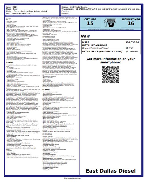 2024 Ford Bronco Raptor | Dallas, TX | East Dallas Diesel 2024 Ford Bronco Raptor | Dallas, TX | East Dallas Diesel