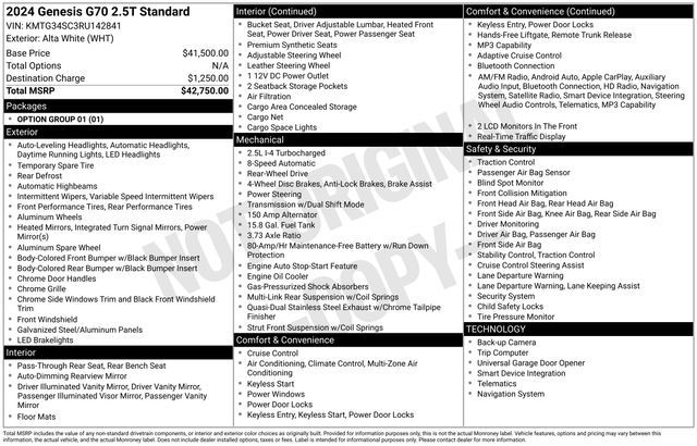 2024 Genesis G70 2.5T Standard