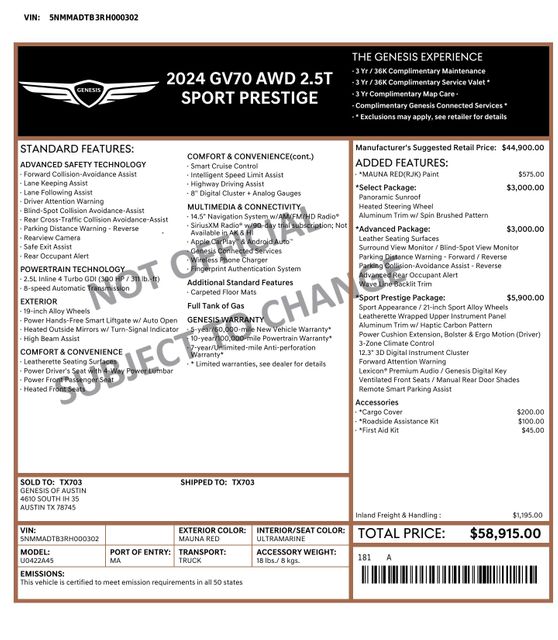 2024 Genesis GV70 SportPrestige OneOwner PerfectCarfax Pano Leather | Dallas, TX | Stevens Motor Company LLC 2024 Genesis GV70 SportPrestige OneOwner PerfectCarfax Pano Leather | Dallas, TX | Stevens Motor Company LLC