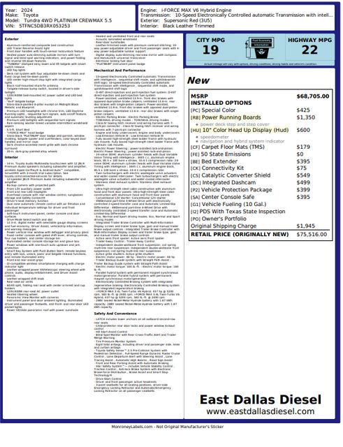 2024 Toyota Tundra Hybrid Platinum 4WD | Dallas, TX | East Dallas Diesel