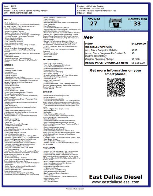2025 BMW X3 30 xDrive VEGANZA PERFORATED &amp; QUILTED LEATHER TX | Dallas, TX | East Dallas Diesel