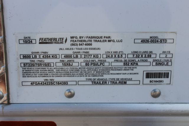 2025 Featherlite 4926 - 24' Enclosed 24' Enclosed Car Hauler 4.8k Dexter Axles 7' Tall | CONROE, TX | SportChassis/ Featherlite Trailers of Texas 2025 Featherlite 4926 - 24' Enclosed 24' Enclosed Car Hauler 4.8k Dexter Axles 7' Tall | CONROE, TX | SportChassis/ Featherlite Trailers of Texas