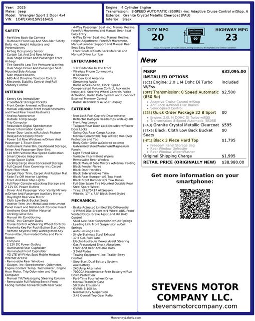 2025 Jeep Wrangler Sport Hardtop Automatic | Dallas, TX | Stevens Motor Company LLC