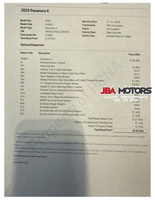2025 Porsche Panamera 4 AWD Slate Grey 21" Wheels Surround Camera BOSE | MESA, AZ | JBA MOTORS 2025 Porsche Panamera 4 AWD Slate Grey 21" Wheels Surround Camera BOSE | MESA, AZ | JBA MOTORS