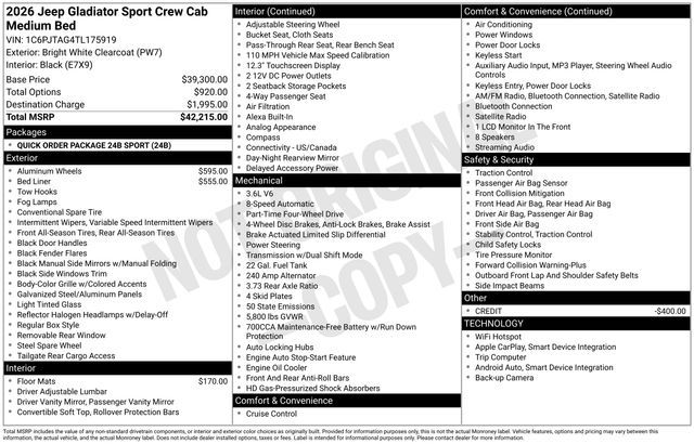 2026 Jeep Gladiator Sport