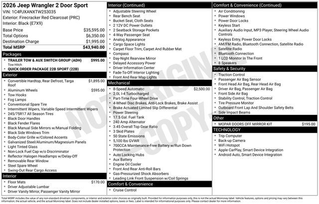 2026 Jeep Wrangler Sport